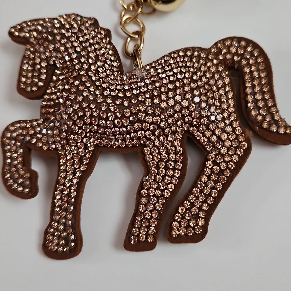 Brown Unicorn Keychain with Gold Rhinestone Accents, NWOT